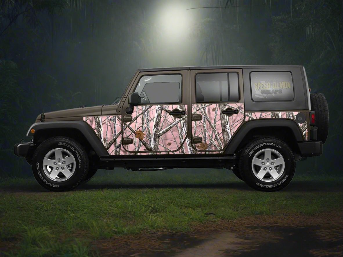 Pre-cut Jeep Wrangler Wrap Kit - Pink Snowstorm Camouflage - Fits Jk 2007-2017 - Lt/Rt Side Snowstorm