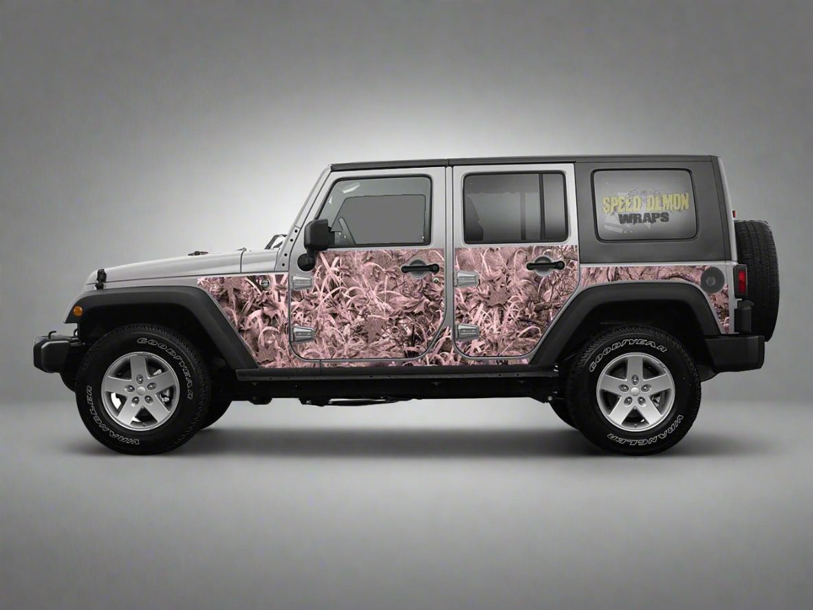 Precut Jeep Wrangler JK Camo Wrap Grassland Pink 2007-2017