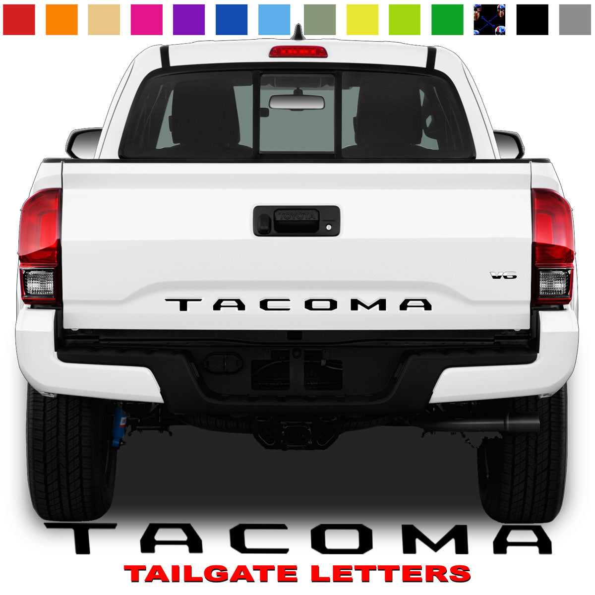 3D Tailgate Letters For 2016-2023 Toyota Tacoma – Matte Black With Red Outline