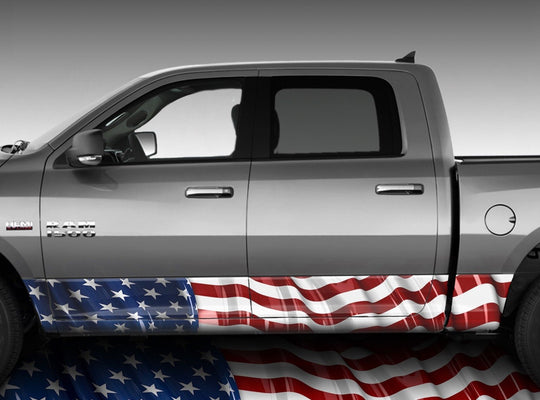 American Flag Waving Rocker Panel Wrap Graphic Decal Wrap Truck Kit #2