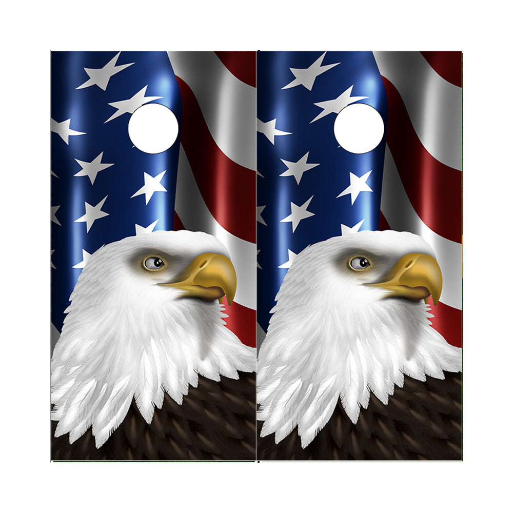 Cornhole Board Wraps - Eagle #1 Waving American Flag Patriotic Military - 2 PACK