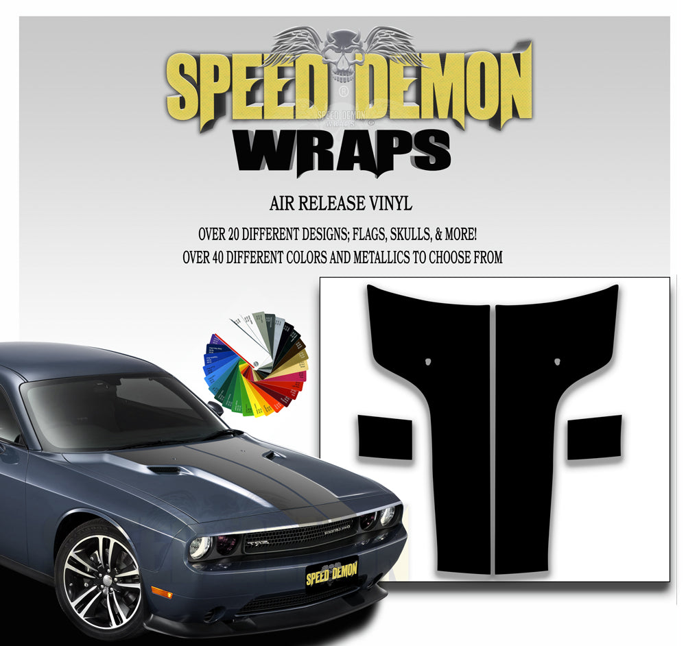 Dodge Challenger Hood Stripes Black 2011-2014