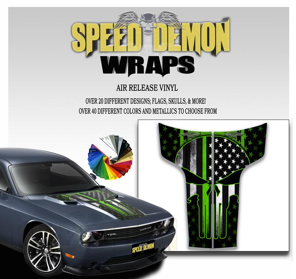 Dodge Challenger Hood Stripes Punisher Green Line 2011-2014