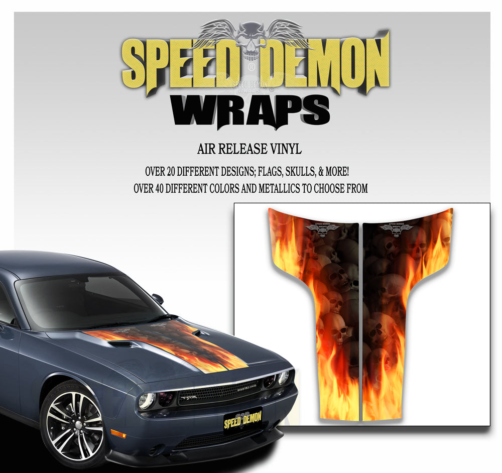 Dodge Challenger Hood Stripes Decal Flaming Skulls 2011-2014