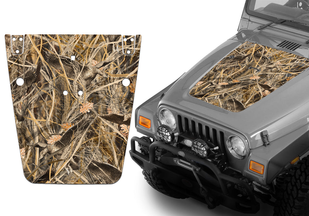 Jeep Hood Decal Blackout Wrap - Duck Tallgrass Camouflage Wrangler 1997-2006