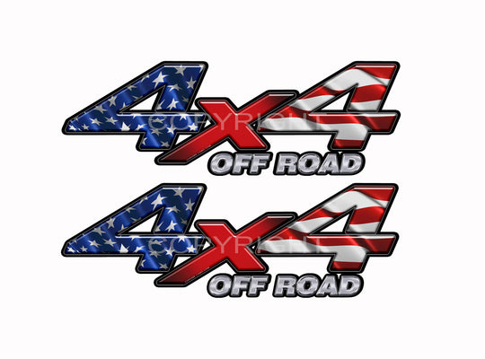 4X4 American Flag Decals Truck Red White and Blue Truck Graphics Colored "X" 2 Pack