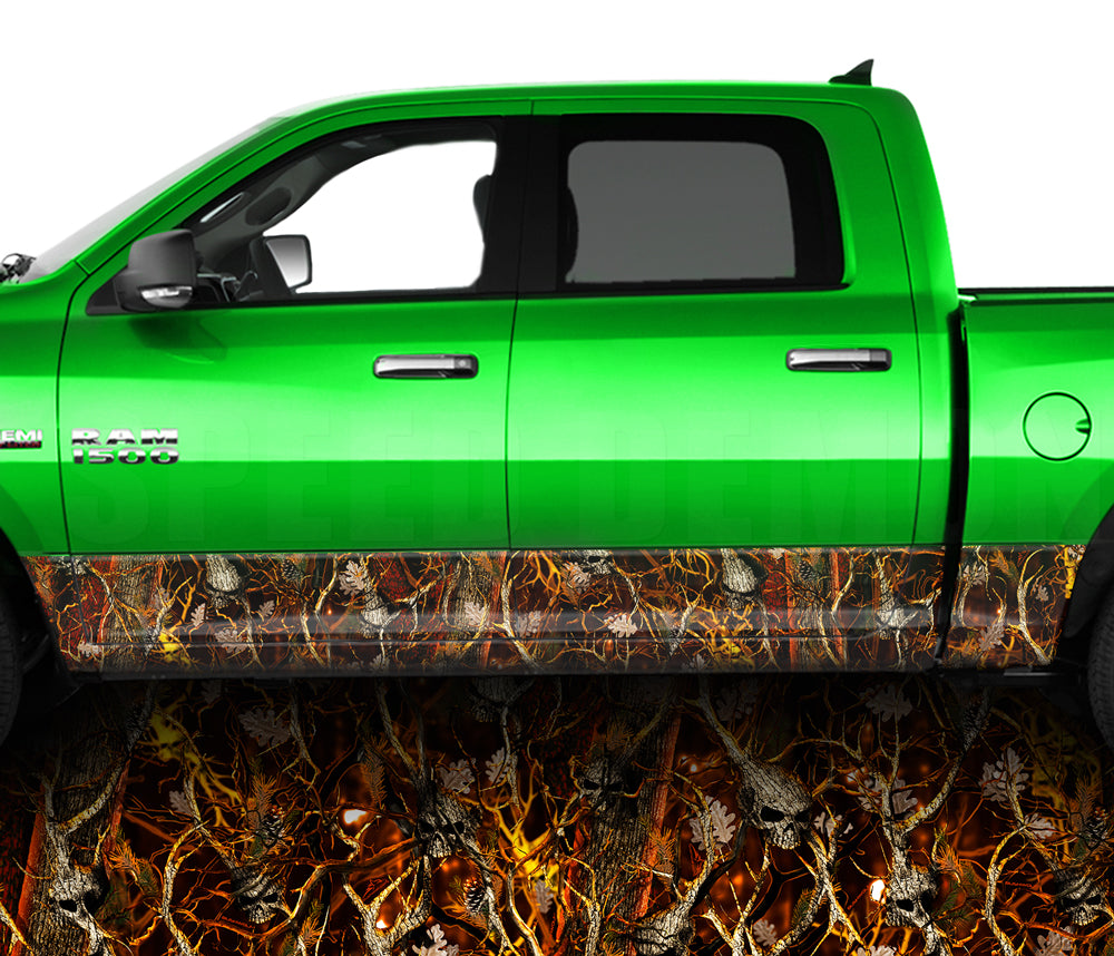 Blaze Skull Obliteration Camo Rocker Panel Wrap Graphic Decal Wrap Truck Kit