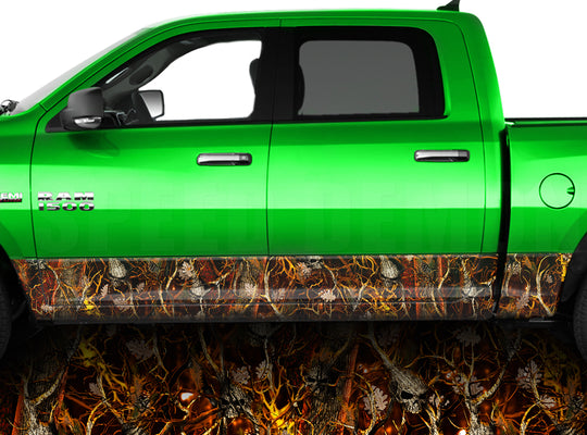 Blaze Skull Obliteration Camo Rocker Panel Wrap Graphic Decal Wrap Truck Kit