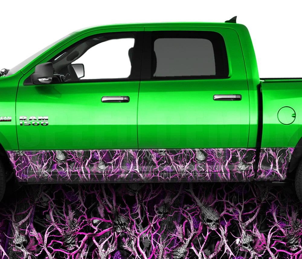 Pink Skull Obliteration Camo Rocker Panel Wrap Graphic Decal Wrap Truck Kit