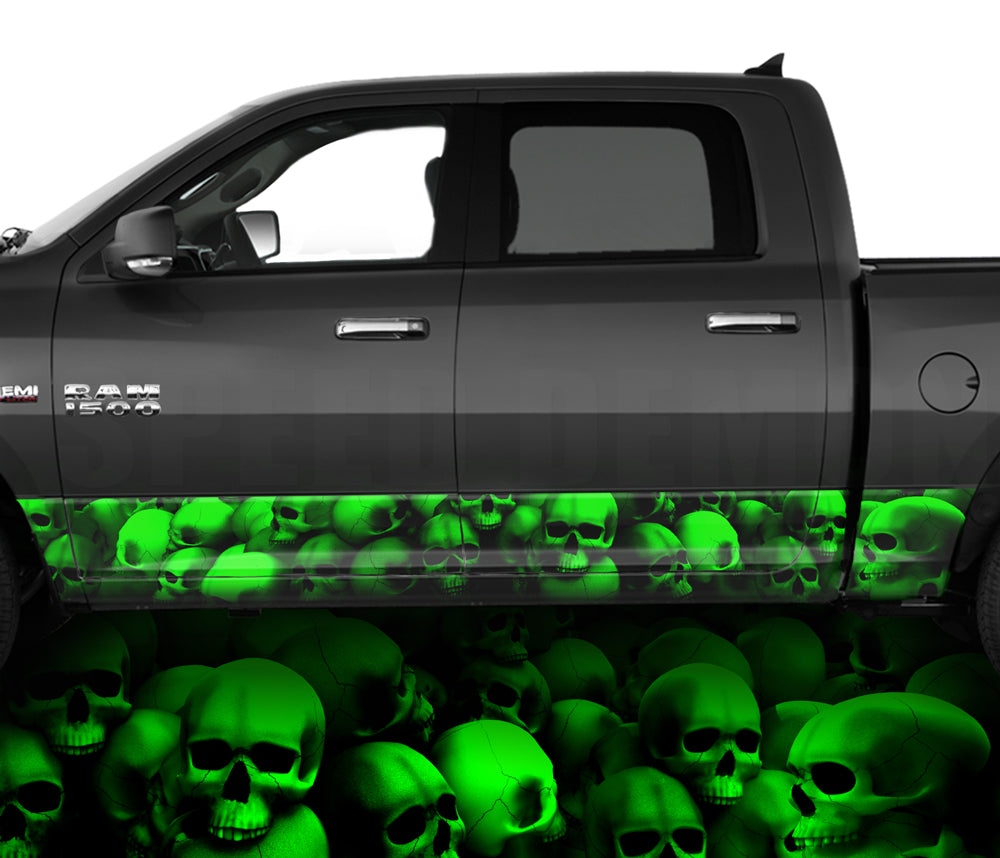 Rocker Panel Wraps Skulls Green