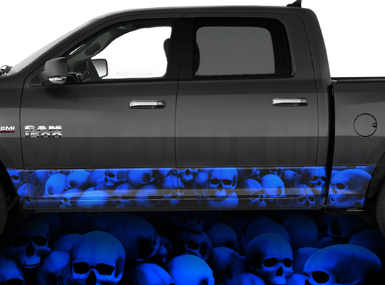 Rocker Panel Wraps Skulls Unhallowed Ground Blue