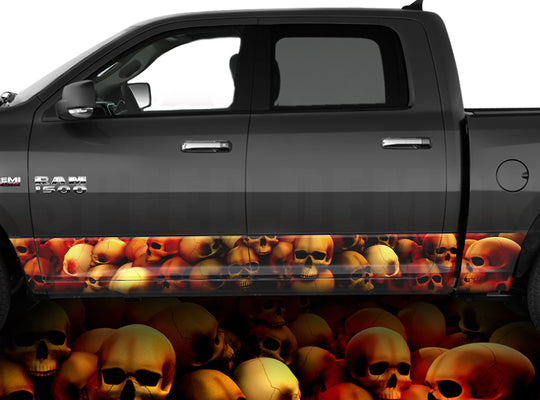 Rocker Panel Wraps Skulls Unhallowed Ground Red
