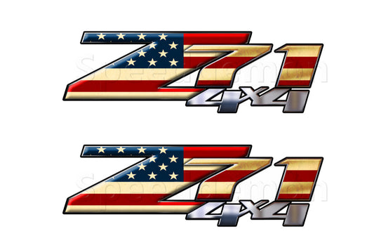 Rustic American Flag pattern on Z71 Decals with the 4x4 underneath printed to look like metal