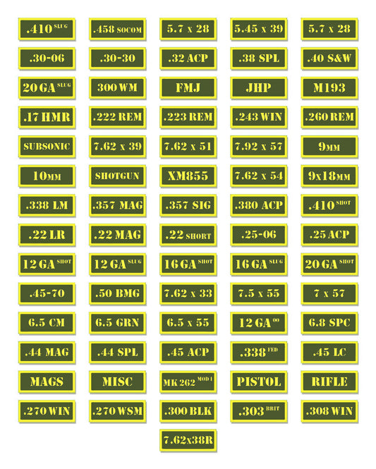 10 Pack of Ammo Can Decals - Army Green and Yellow