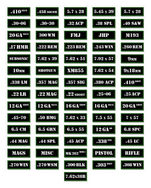 10 Pack of Ammo Can Decals - Black and Green