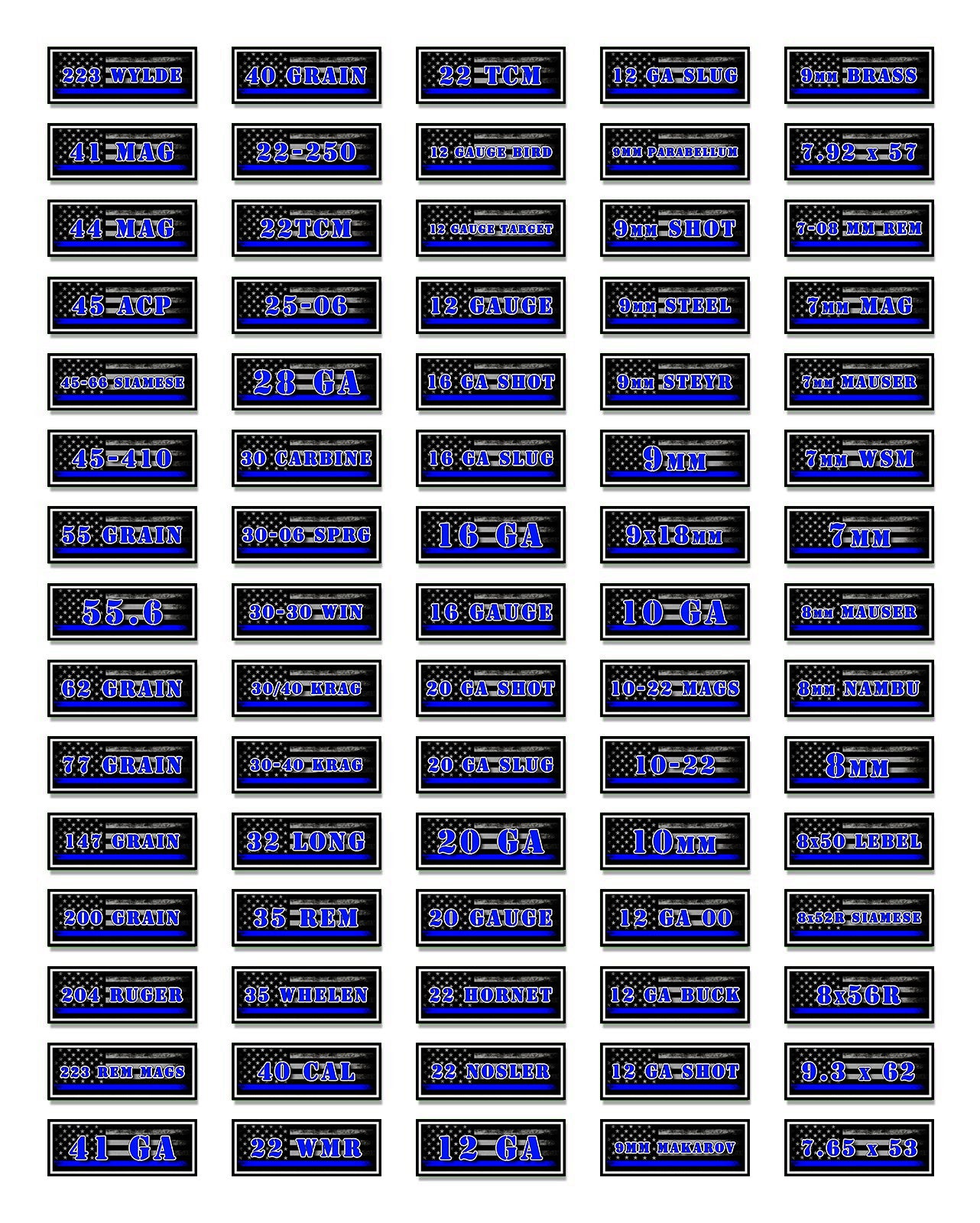 10 Pack of Ammo Can Decals - Blue Line American Flag