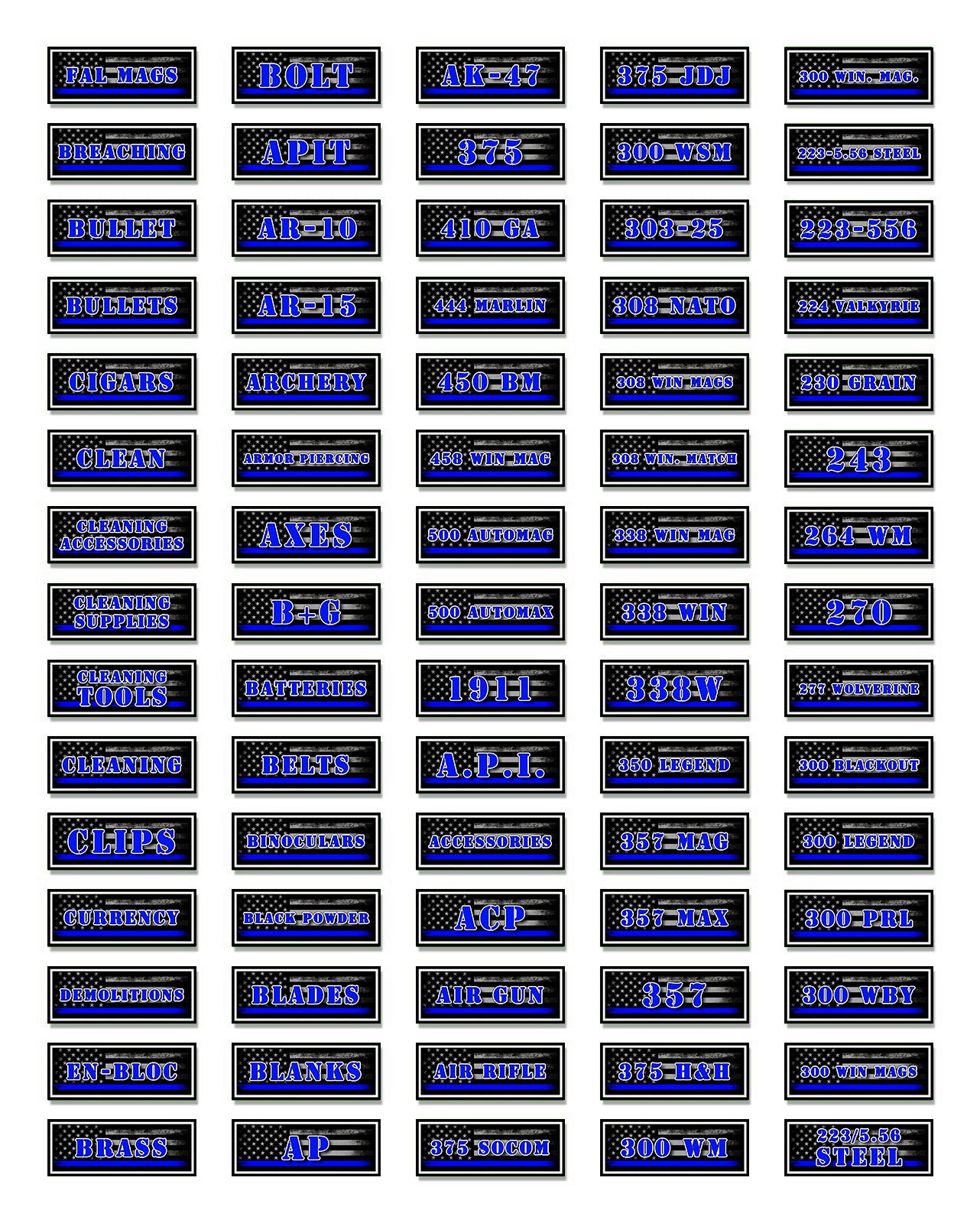 10 Pack of Ammo Can Decals - Blue Line American Flag
