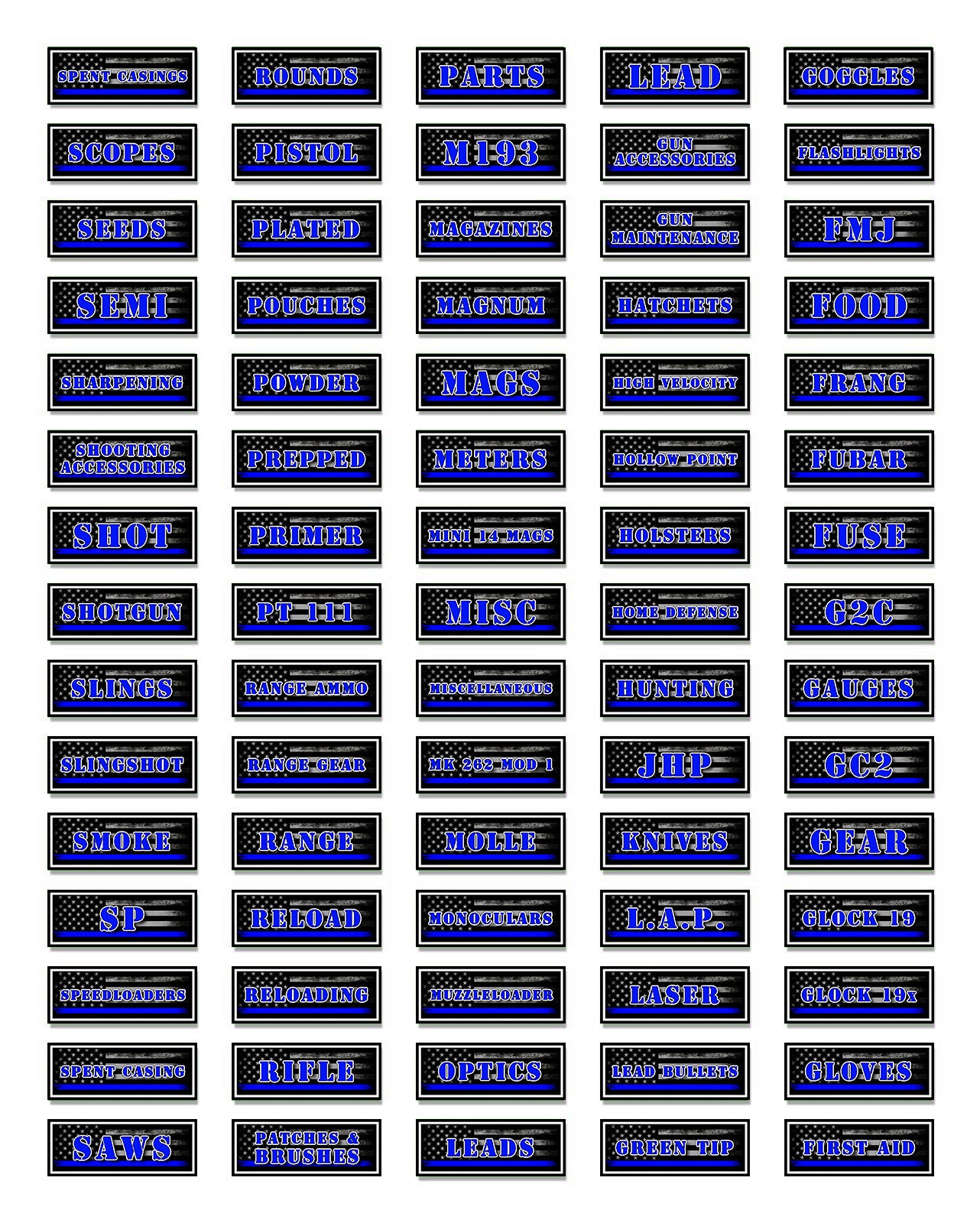 10 Pack of Ammo Can Decals - Blue Line American Flag