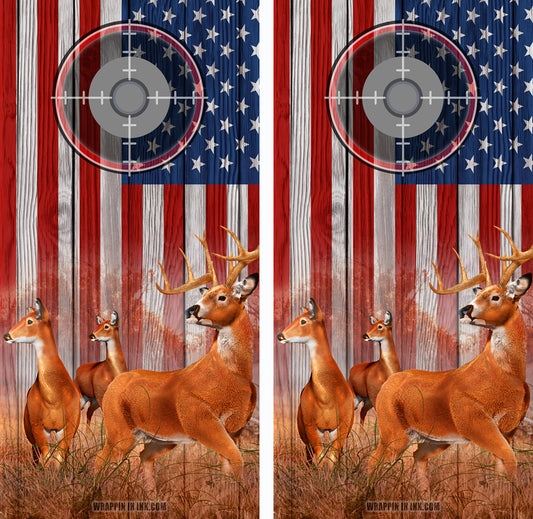 American Flag Buck-n-Deer Wood Cornhole Wraps Scope 3