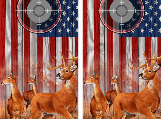 American Flag Buck-n-Deer Wood Cornhole Wraps Scope 3