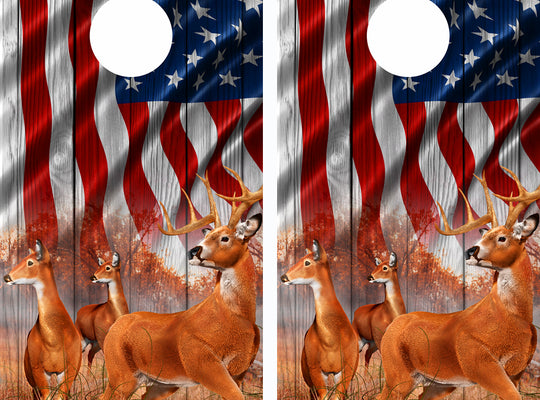 American Flag Buck-n-Deer Wood Cornhole Wraps