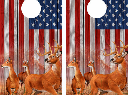 American Flag Buck-n-Deer Wood Cornhole Wraps 3
