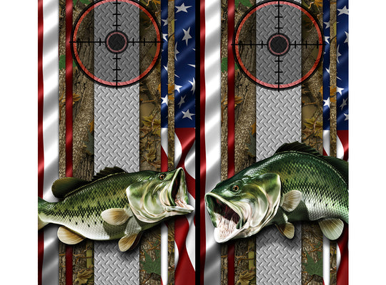 Cornhole Board Wraps - Bass Fish Forest American Flag Diamond Plate Target 2L&5R - 2 PACK