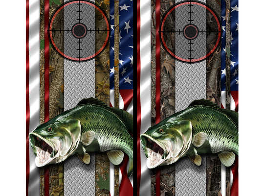 Cornhole Board Wraps - Bass Fish Forest American Flag Diamond Plate Target 2L&2L - 2 PACK