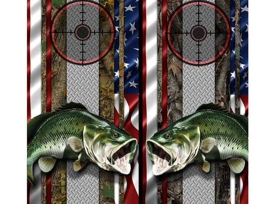 Cornhole Board Wraps - Bass Fish Forest American Flag Diamond Plate Target 2L&2R - 2 PACK
