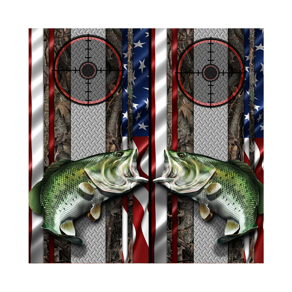 Cornhole Board Wraps - Bass Fish Oak Ambush American Flag Diamond Plate Target 1L&1R - 2 PACK