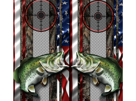 Cornhole Board Wraps - Bass Fish Oak Ambush American Flag Diamond Plate Target 1L&1R - 2 PACK