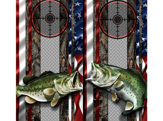 Cornhole Board Wraps - Bass Fish Oak Ambush American Flag Diamond Plate Target 1L&5R - 2 PACK