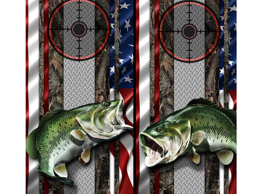 Cornhole Board Wraps - Bass Fish Oak Ambush American Flag Diamond Plate Target 1L&2R - 2 PACK
