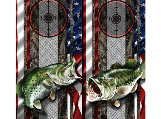Cornhole Board Wraps - Bass Fish Oak Ambush American Flag Diamond Plate Target 3L&1R - 2 PACK