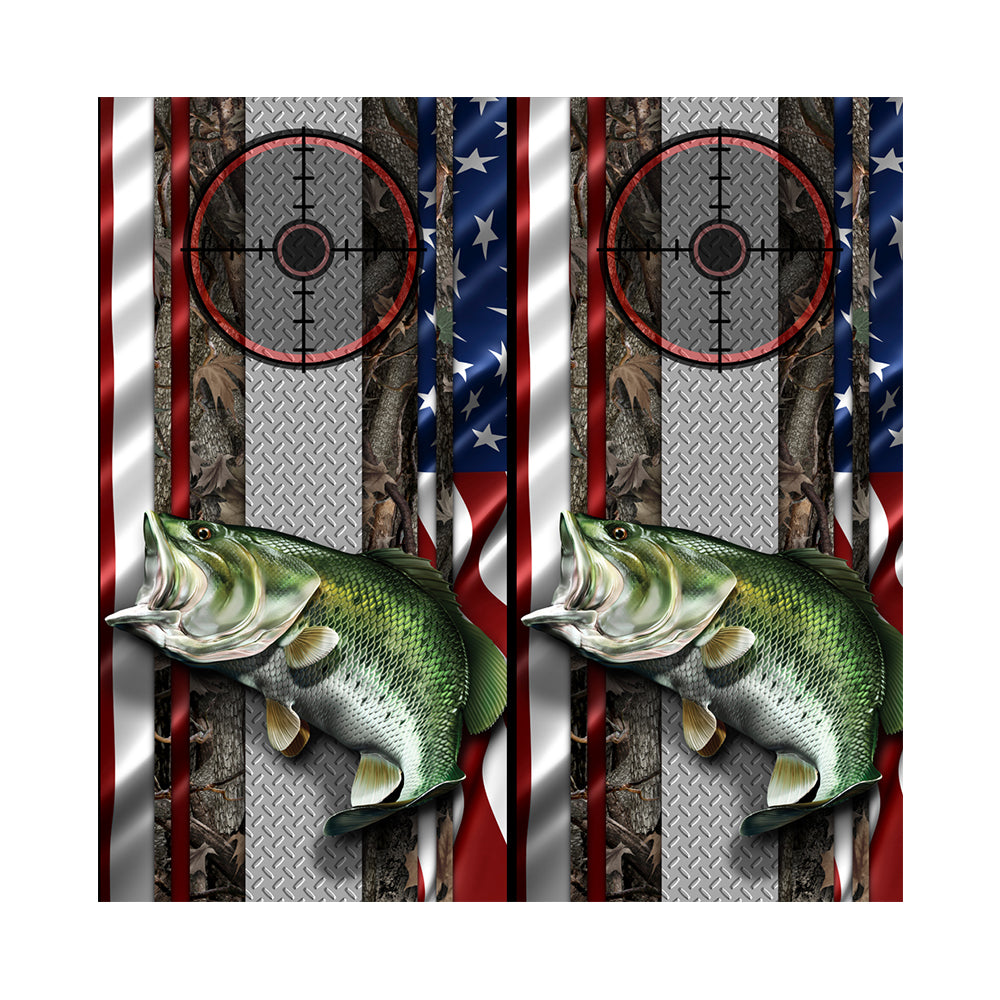 Cornhole Board Wraps - Bass Fish Oak Ambush American Flag Diamond Plate Target 1L&1L - 2 PACK