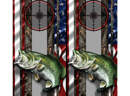 Cornhole Board Wraps - Bass Fish Oak Ambush American Flag Diamond Plate Target 1L&1L - 2 PACK