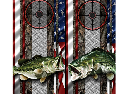 Cornhole Board Wraps - Bass Fish Oak Ambush American Flag Diamond Plate Target 2L&5R - 2 PACK