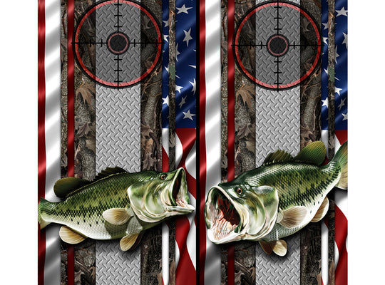 Cornhole Board Wraps - Bass Fish Oak Ambush American Flag Diamond Plate Target 3L&5R - 2 PACK