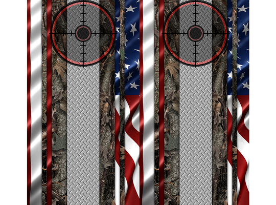 Cornhole Board Wraps - Oak Ambush American Flag Diamond Plate Target - 2 PACK