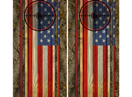 Cornhole Board Wraps - Forest American Flag Patriotic Target - 2 PACK