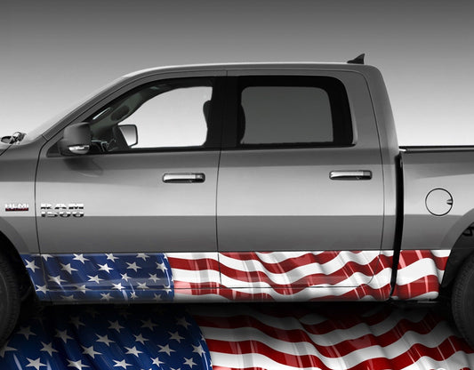 American Flag Waving Rocker Panel Wrap Graphic Decal Wrap Truck Kit #2