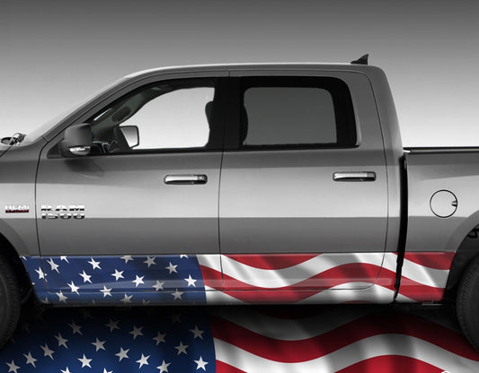 American Flag Waving Rocker Panel Wrap Graphic Decal Wrap Truck Kit #3