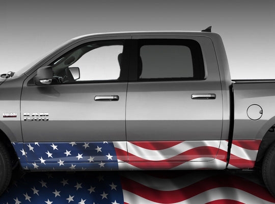 American Flag Waving Rocker Panel Wrap Graphic Decal Wrap Truck Kit #3