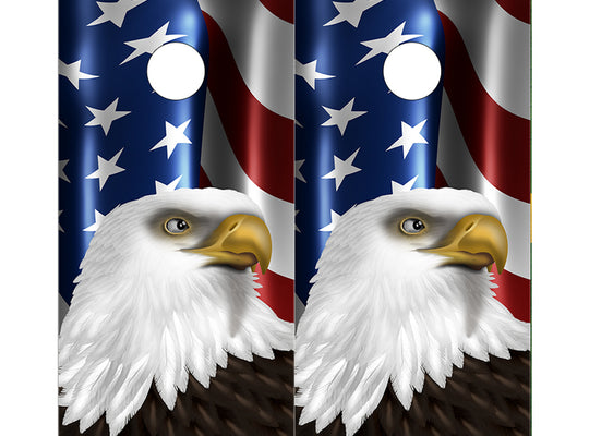 Cornhole Board Wraps - Eagle #1 Waving American Flag Patriotic Military - 2 PACK