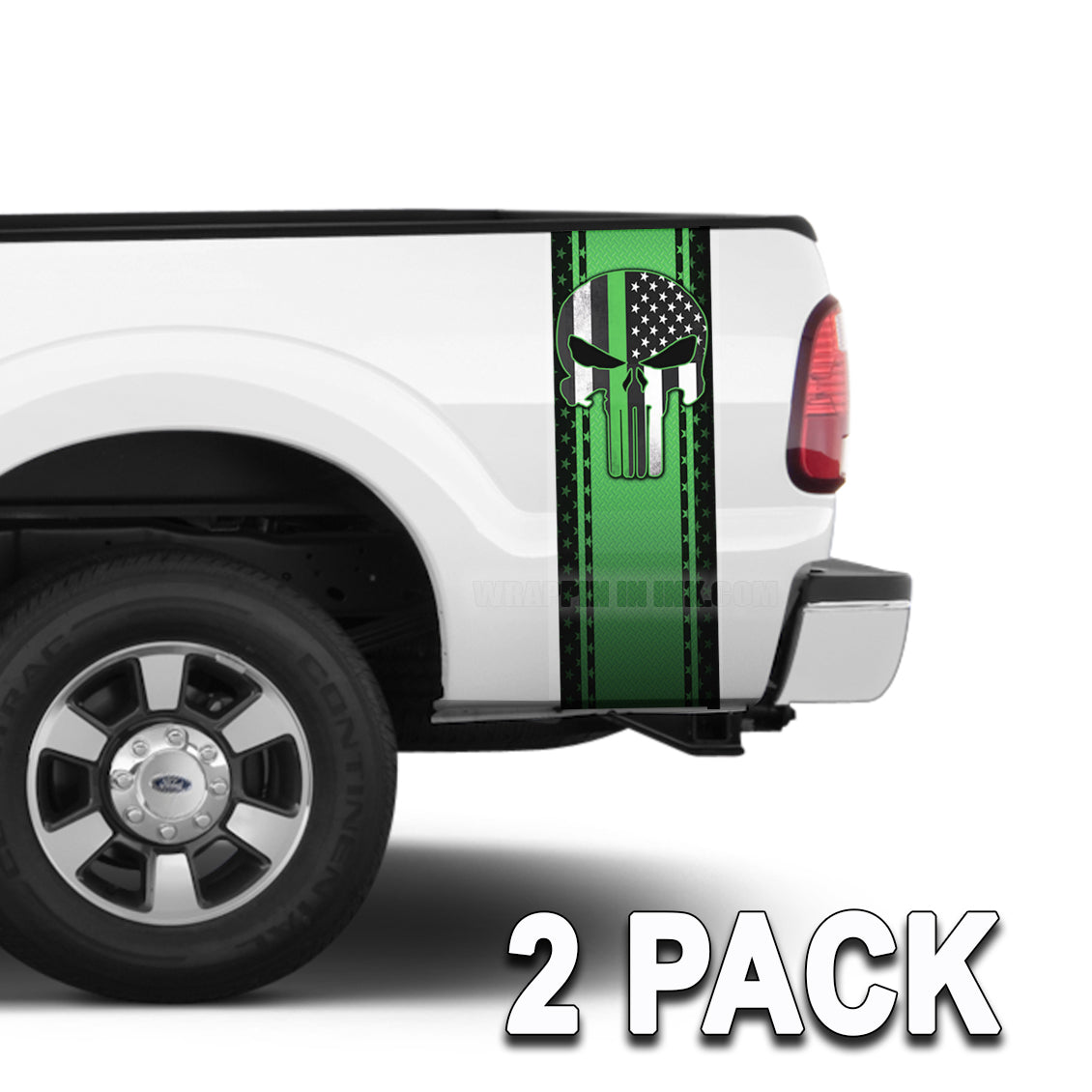 Punisher Skull Green Diamond Plate Truck Bed Stripes - 2 Pack Bed Bands