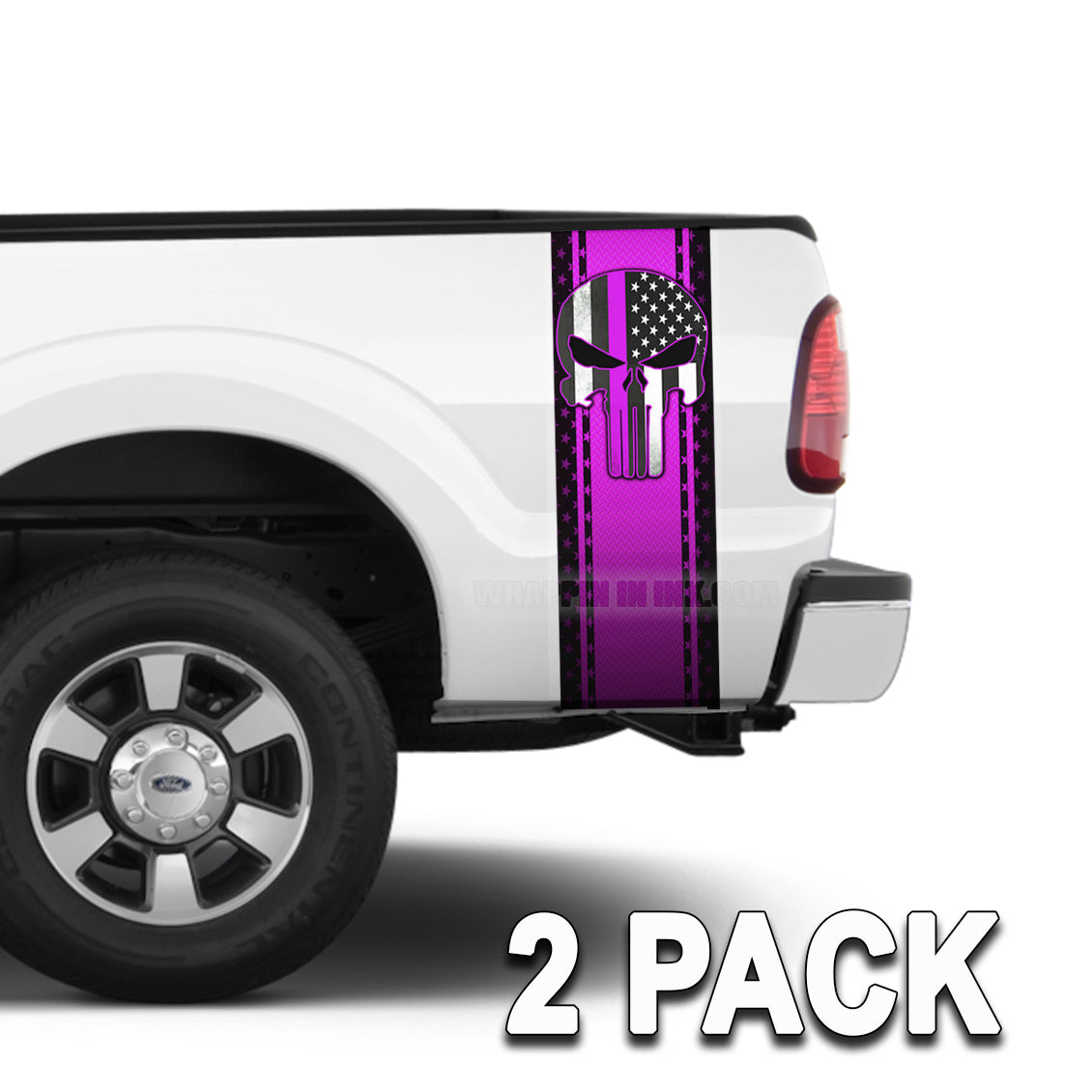 Punisher Skull Pink Diamond Plate Truck Bed Stripes - 2 Pack Bed Bands