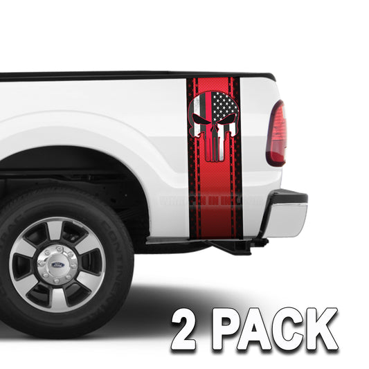 Punisher Skull Red Diamond Plate Truck Bed Stripes - 2 Pack Bed Bands