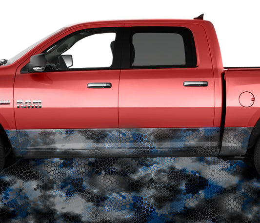 Chameleon Camo 2 Blue Rocker Panel Wrap Graphic Decal Wrap Truck Kit