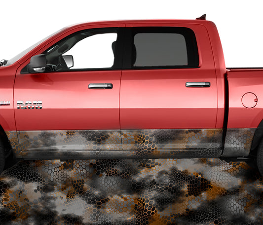 Chameleon Camo 2 Orange Rocker Panel Wrap Graphic Decal Wrap Truck Kit