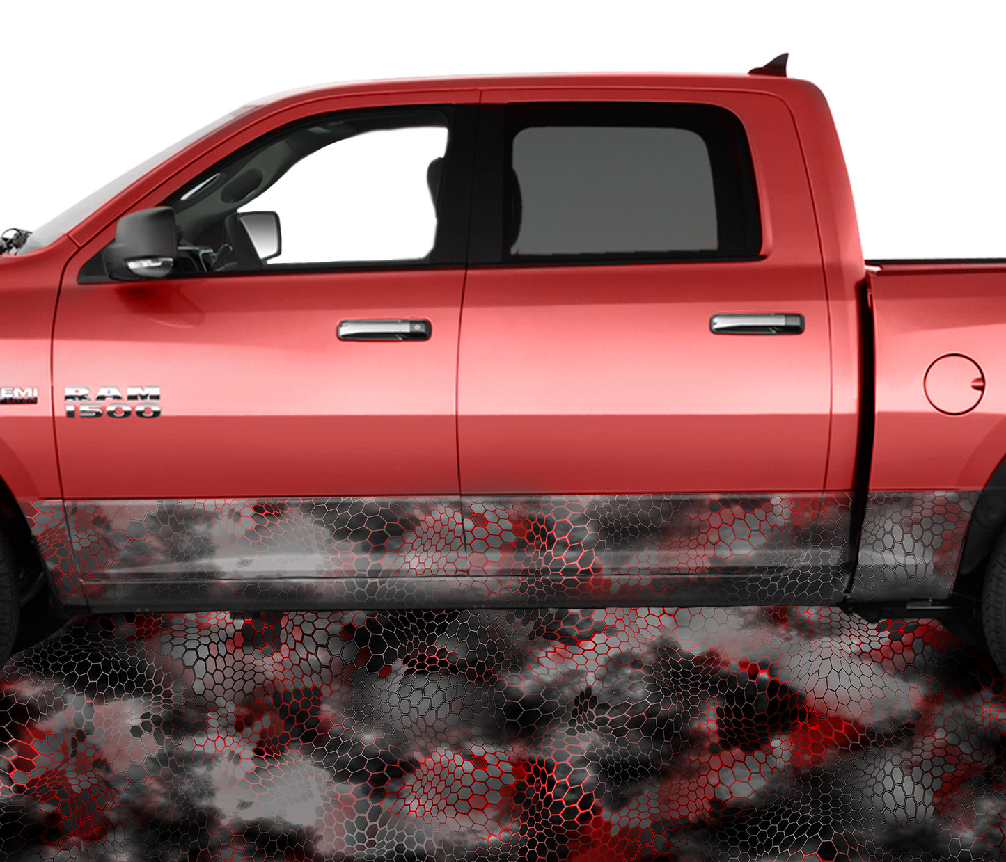 Chameleon Camo 2 Red Rocker Panel Wrap Graphic Decal Wrap Truck Kit